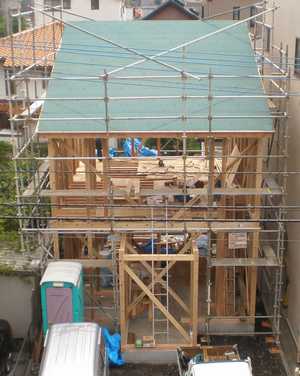 木造注文住宅 屋根 防水シートの施工